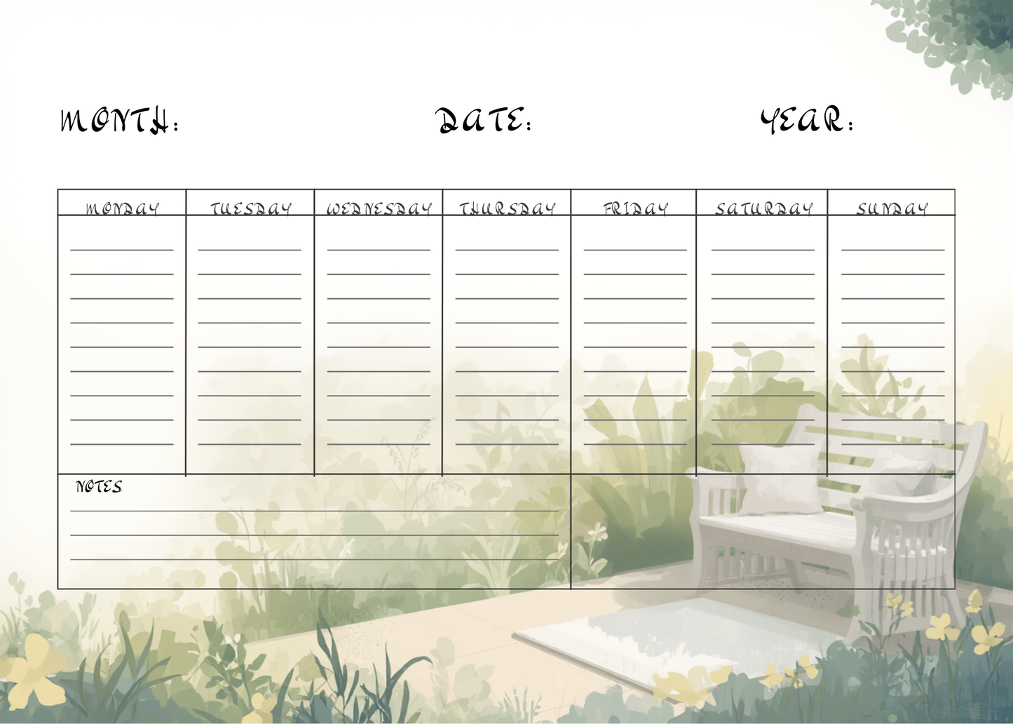 Undated monthly calendar