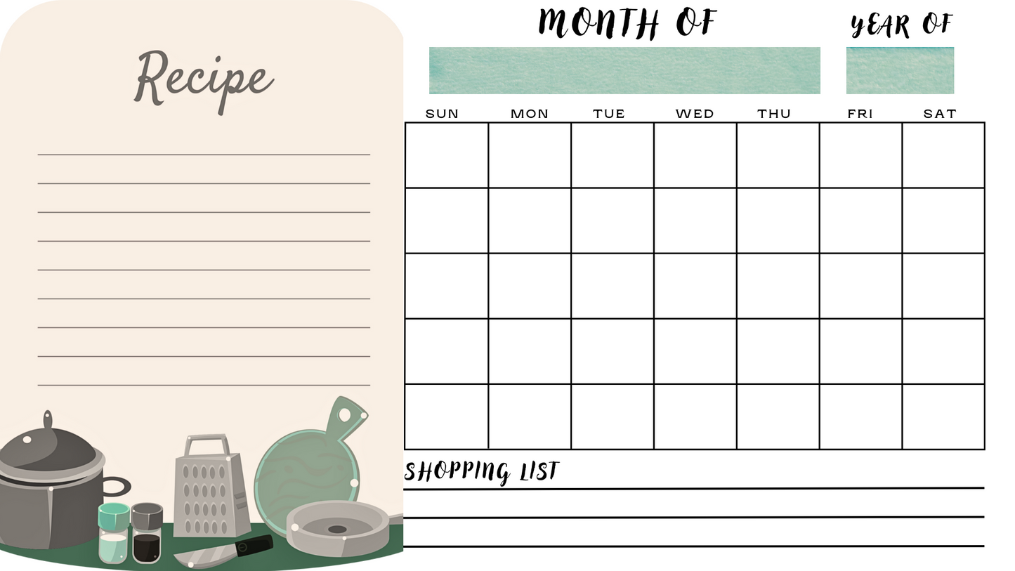 Undated monthly calendar