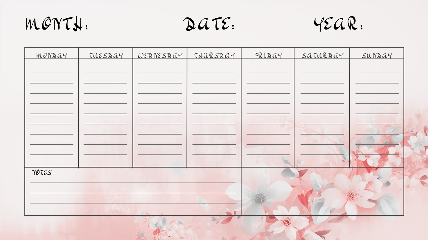 Undated monthly calendar
